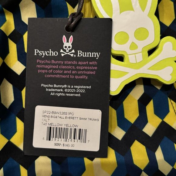 Psycho Bunny "Everett" Blue & Yellow Graphic Print Swim Trunks Size 1XLT NEW - Picture 4 of 10